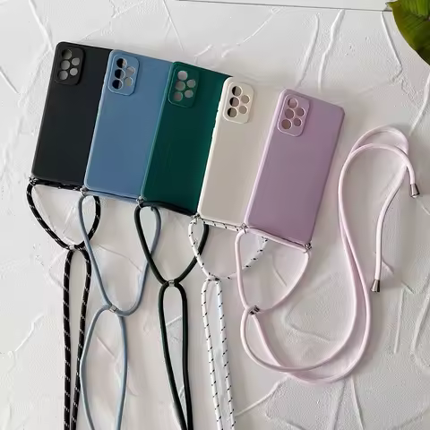 Strap Cord Chain Case For Samsung Galaxy A55 A15 A54 A53 A52 A34 A13 A13 S24 S23 FE S22 Ultra Necklace Lanyard Rope Matte Cover