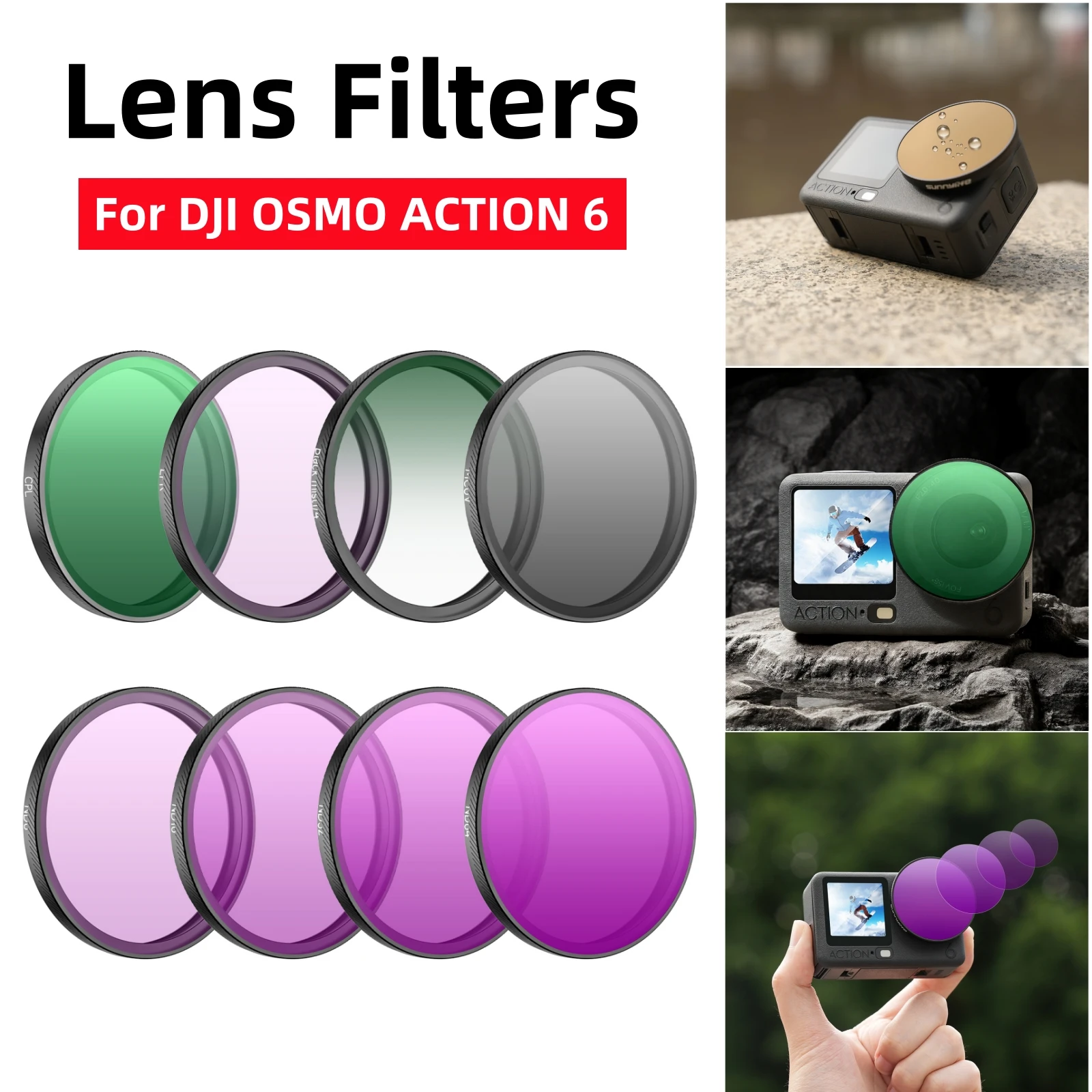 

Экшн-камера MCUV CPL ND 8 16 32 64 Фильтр объектива для DJI Osmo Action 6, набор фильтров в рамке из алюминиевого сплава, аксессуары для камеры