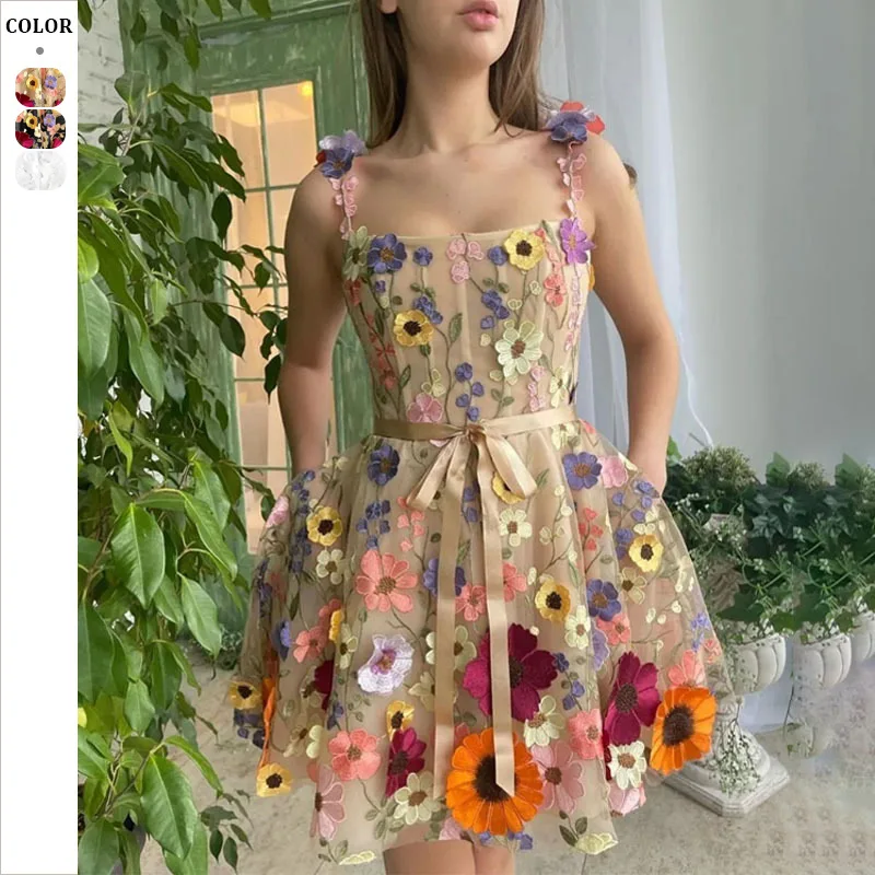 2025 New Sexy Women's Embroidered Bodycon Dr 3D Flower Design Cross-Border Independent Station Thiened Spring Season Mid...