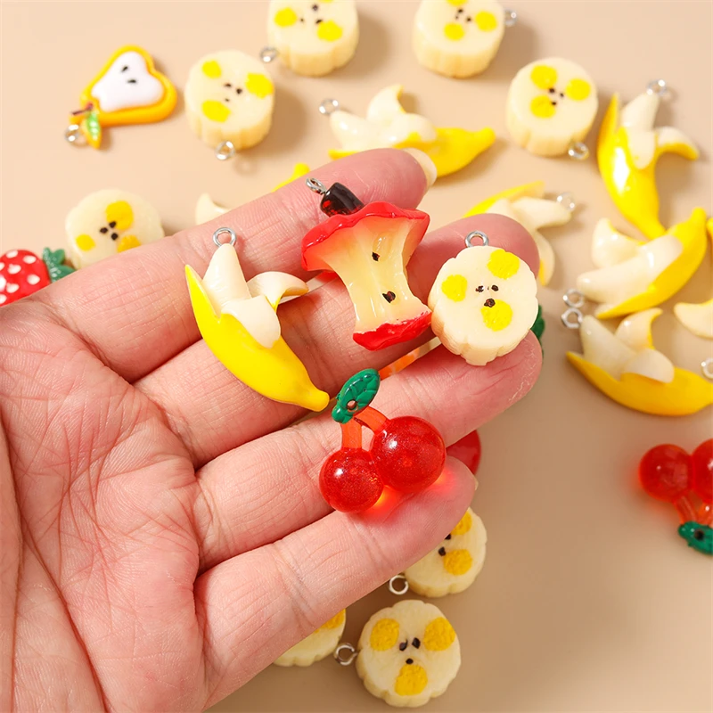 10 Stück niedliche, gemischte Anhänger in Form von Bananen und Orangen aus Harz, zum Basteln von Schmuck, Ohrringen, Halsketten, Armbändern und für DIY-Bastelarbeiten. – Detail 2