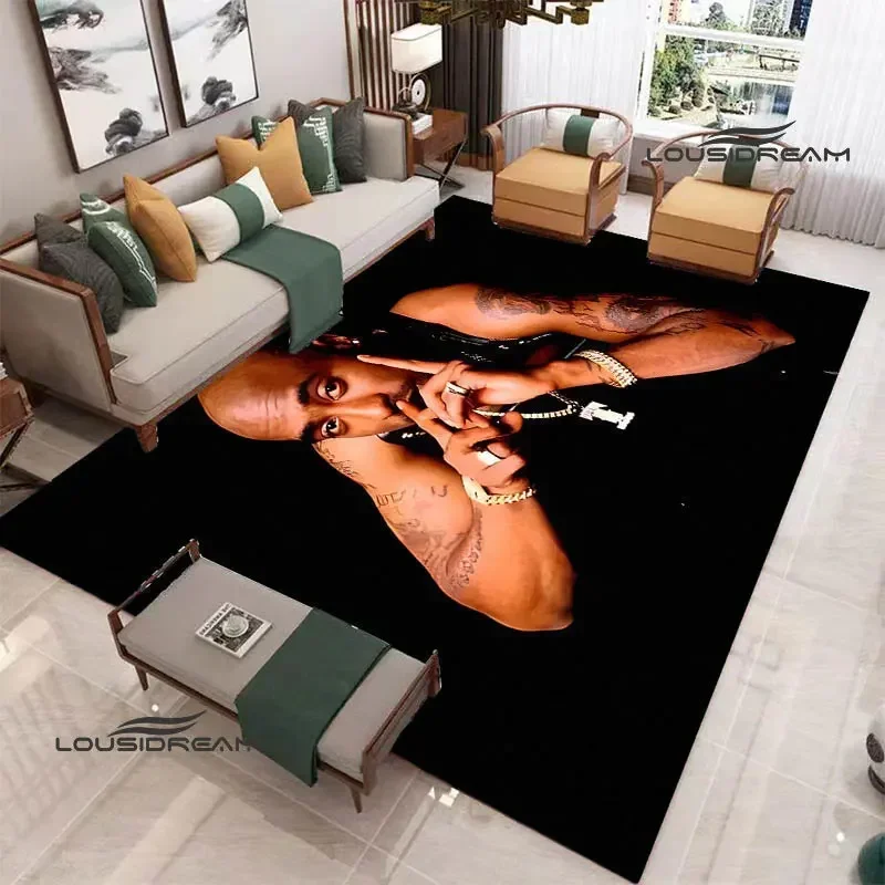 2PAC hip -hop singer retro printed carpet fashion yoga mats living room bedroom non -slip carpet photography props birthday gift