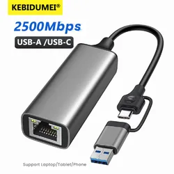 USB Ethernet Adapter 2500/1000Mbps Type C USB3.0 Lan RJ45 Thunderbolt3 for Laptop Macbook Samsung iPad USB Ethernet Network Card