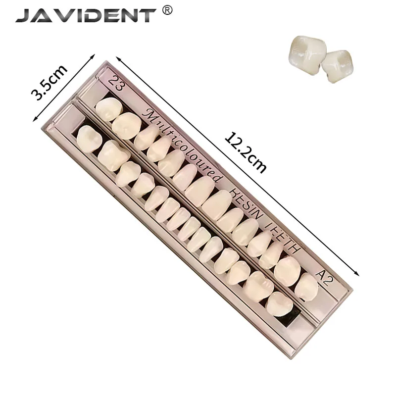 JAVIDENT  28 Pcs Dental Denture Composite Resin Teeth High Wear-Resistant 22# 23# A2/A3 Upper Lower Full Mouth Set