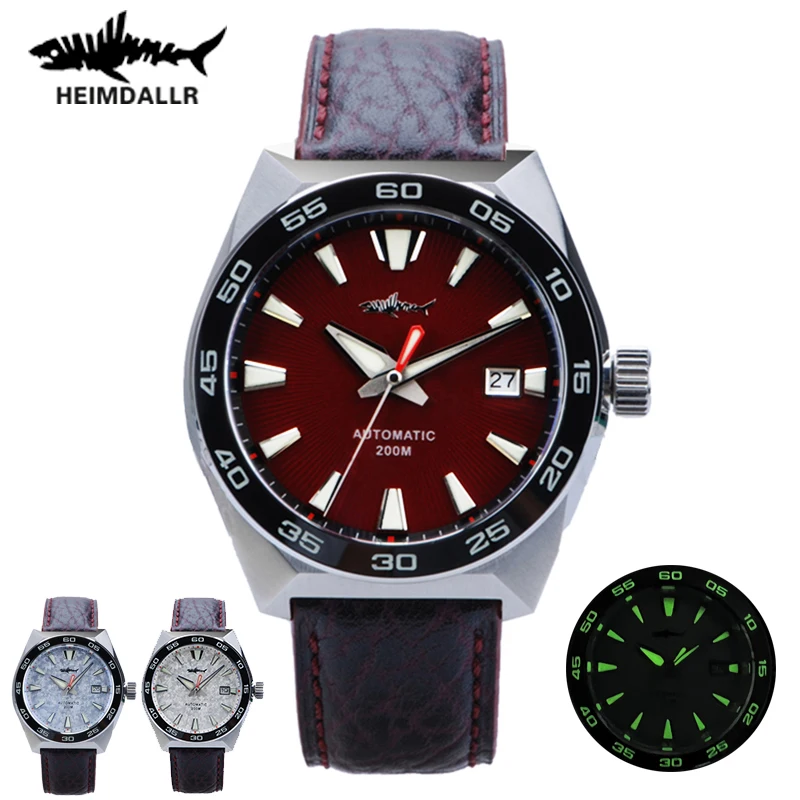 Heimdallr Monster Diver Men Watch Frost Red Dial Sapphire Crystal NH35 Automatic Mechanical 200m Waterproof Full Luminous Watch