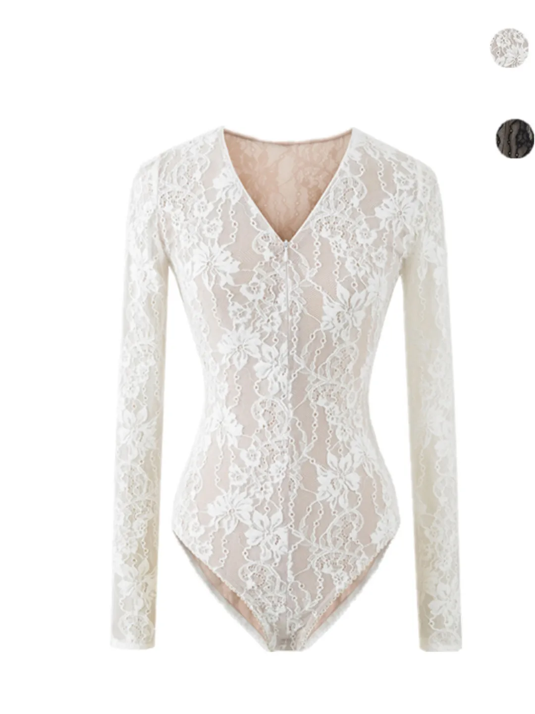 

Сексуальный кружевной комбинезон Pure Desire с глубоким V-образным вырезом, молнией, длинными рукавами, утягивающий, для создания эффекта стройности, базовый слой одежды