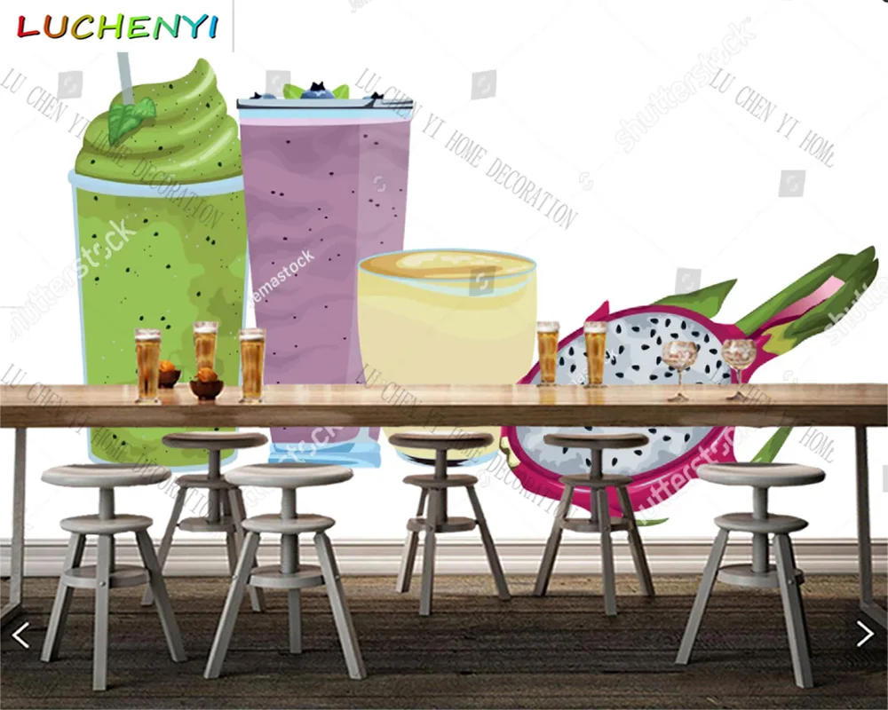 

Custom fruit juice mural wallpaper restaurant healthy drinking shop dining room wall papers home decor sticker