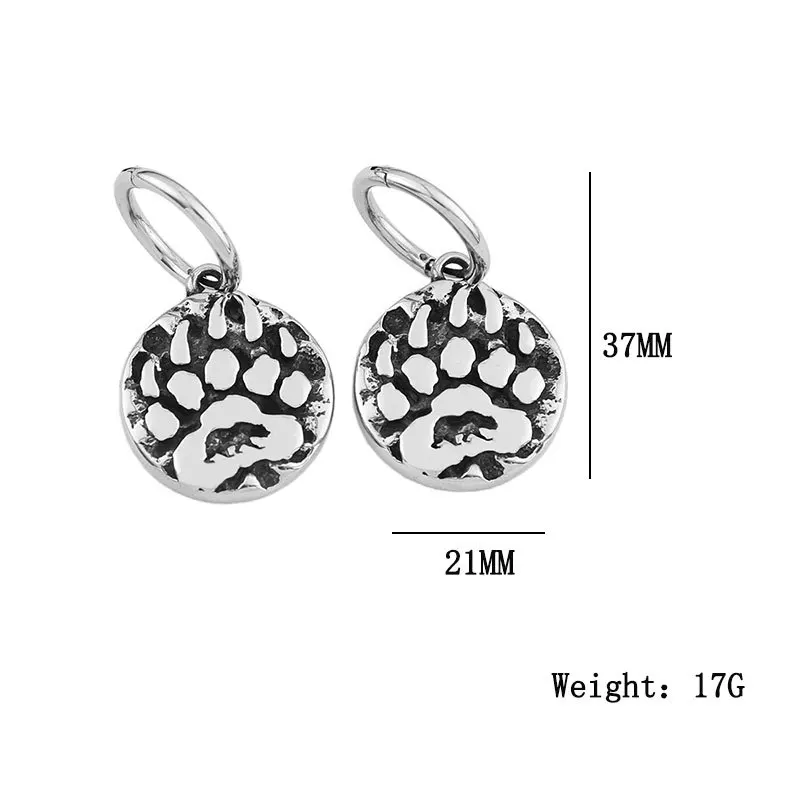 Criativo Vintage Bear Paw Drop Earring para Mulheres, Aço Inoxidável, Animal Brinco, Punk Rock, Acessórios de Jóias, Atacado, Moda