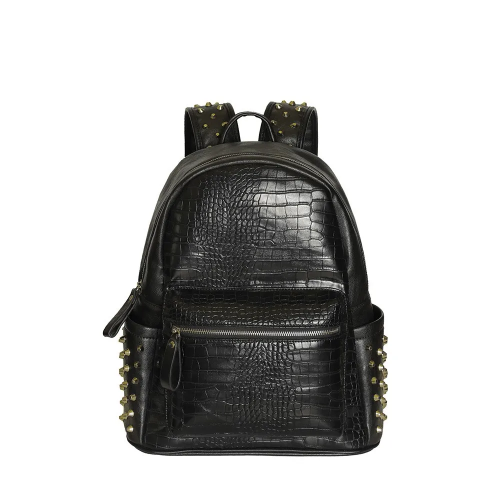 

Crocodile Pattern Rivet Backpacks, Trendy and Spacious Computer Bags for Students, Casual Backpacks