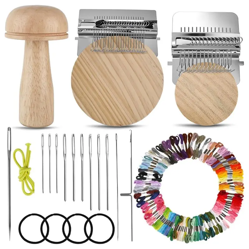 

【HOT ITEMS】Mini Loom Kits Darning Mushroom Set With 100 Colors Thread For Handcraft DIY Knit Patch Loom Kit Speedweave Darning L