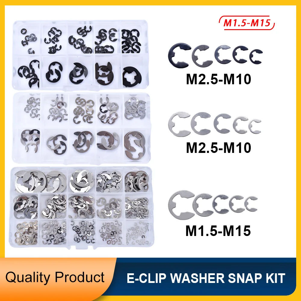 Stainless Steel E Clip Washer Assortment Kit Circlip Spacer External Retaining Ring Shaft Fastener Carbon Steel E-clips Snap Set