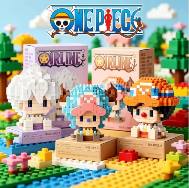 ONE PIECE - Bloques de Construcción Micro del Dios del Sol Nika Luffy, Chopper, Ace, Buggy - Modelo de Anime 3D, Mini Ladrillos de Ensamblaje, Figuras de Juguete para Regalo