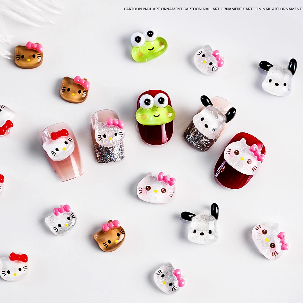 10 قطعة لطيف مرحبا كيتي الراتنج مسمار السحر الكرتون Kuromi ميلودي القط رئيس الضفدع حجر الراين مسمار Crafts بها بنفسك الحرف مانيكير الديكور