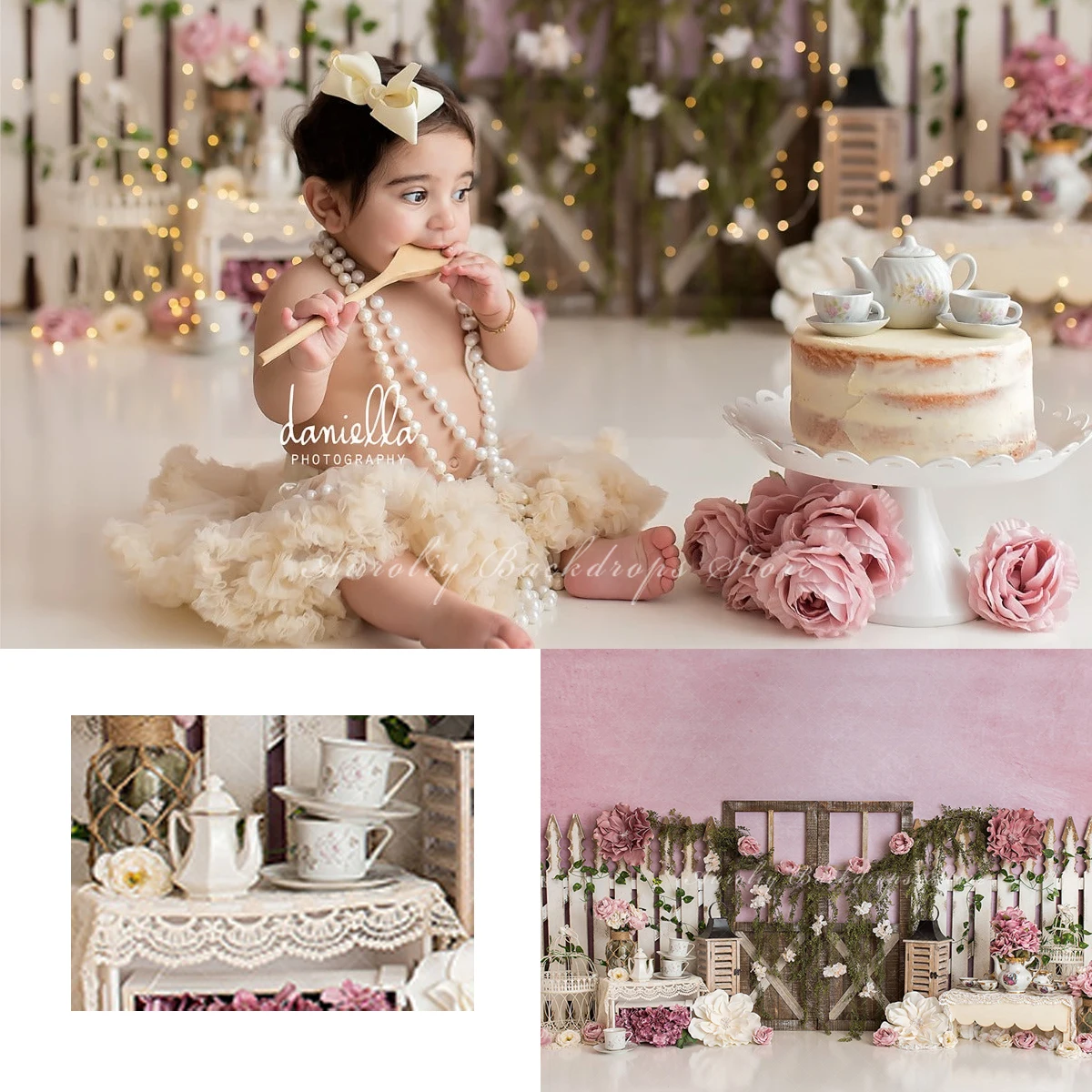 

Garden Tea Party Backdrops Spring Rose Kids Adult Photography Child Baby Photocall Props Birthday Cake Smash Backgrounds