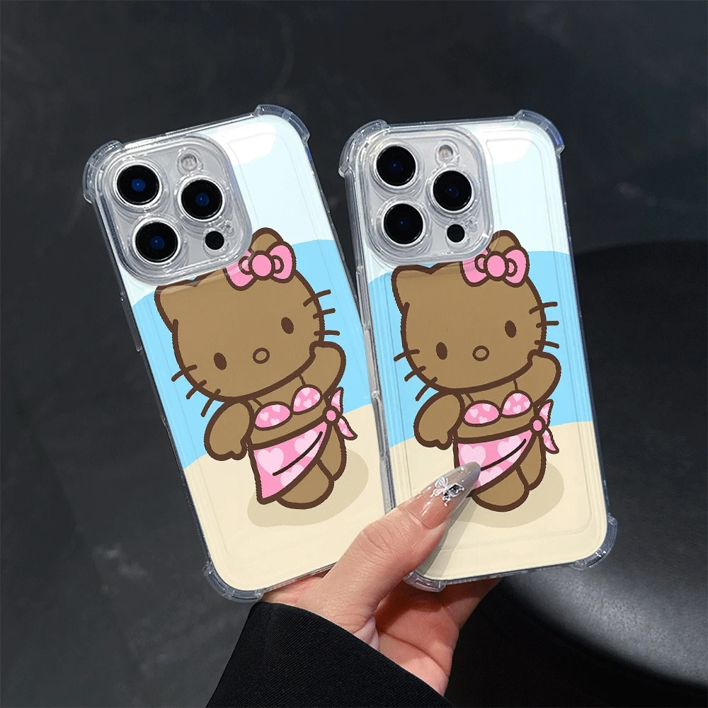 مرحبا كيتي القط الحالات الهاتف آيفون 13 آيفون 16/15/14/13/12/11/x/xs/xs ماكس فتاة واضح جراب هاتف سانريو KT أنيمي 2025 جديد