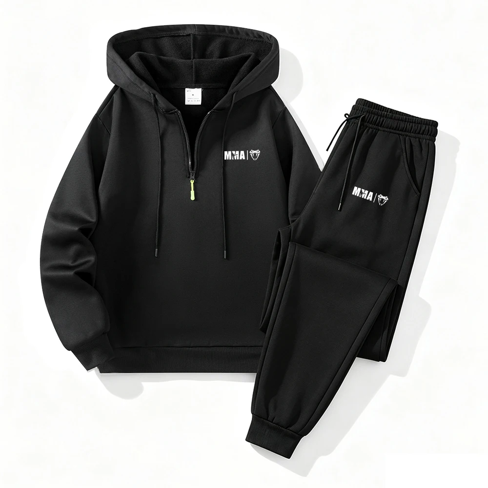 Conjunto Casual para Hombre con Estampado de Cabeza de Serpiente para MMA, Sudadera con Media Cremallera y Pantalones Deportivos con Cordón, Conjunto de 2 Piezas, Ropa Deportiva para Otoño y Viajes Diarios
