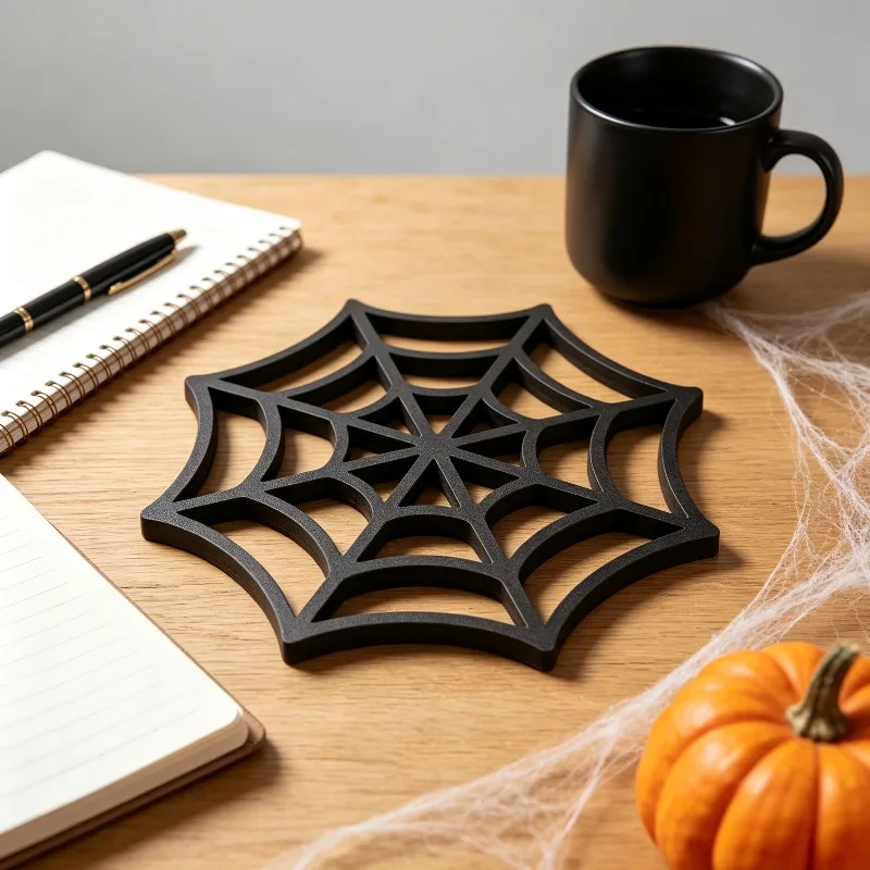 Halloween Spider Web Wooden Coaster Heat-resistant Coaster Used for Coffee and Tea Table Party Decoration