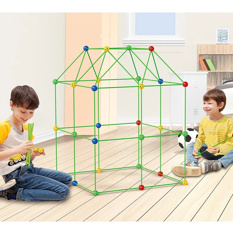 Kids DIY Construction Forts Toys Building Kits Castles Tunnels Assemble Tents Kit Play House Toys For Children Gifts