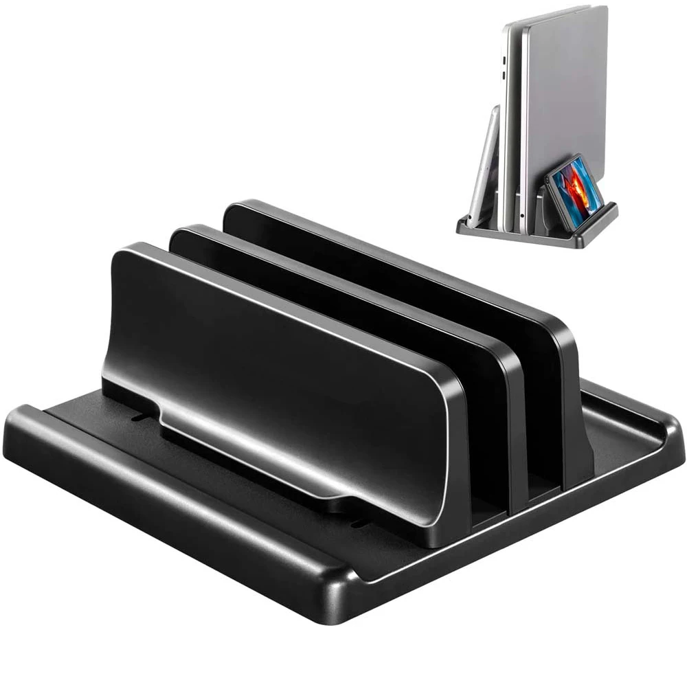 Dual-Slot Vertical Laptop Stand Holder Adjustable Double Desktop Notebook Dock Space-Saving for MacBook HP Dell Chrome Book iPad