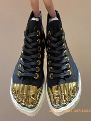 Golden Five Fingers Catwalk Ladies Shoes 2024 Summer New Sexy Street Thick Sole Sports Casual Pumps Model Party Lace Up Sneakers