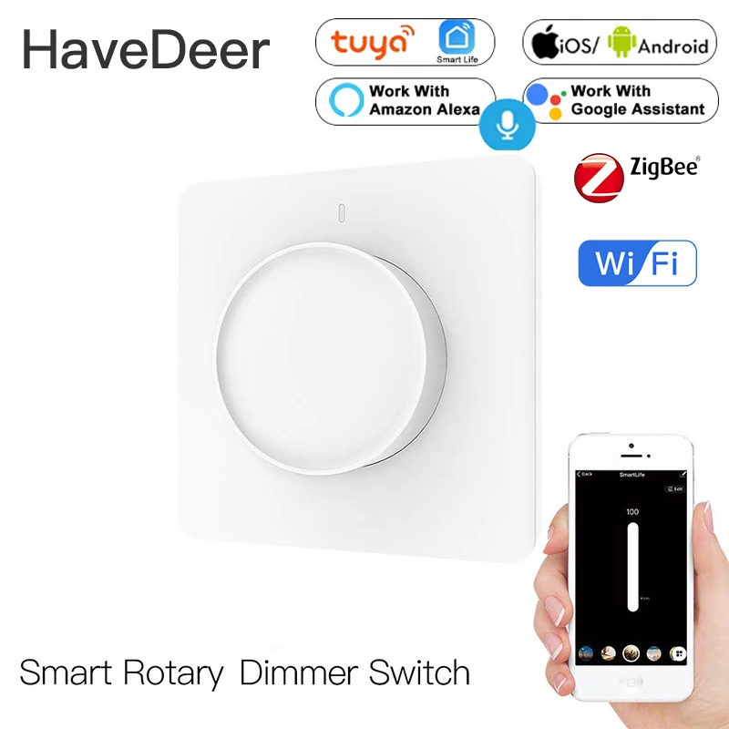 Smart Switch Rotary Light Dimmer EU WIFI ZigBee Brightness Memory Smart Life/Tuya APP Remote Control Works with Alexa Google