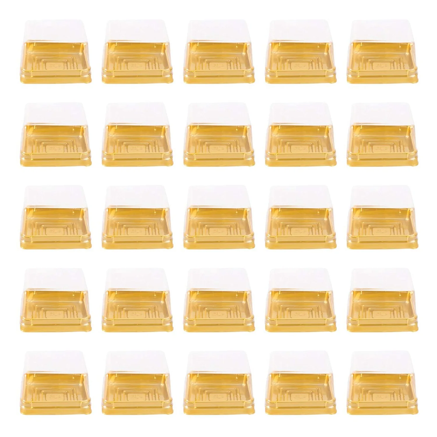A36T-100Pcs Plastic Mini Cake Box Square Mooncake Dome Cake Boxes Golden Christmas Festival Wedding Birthday Packing Box