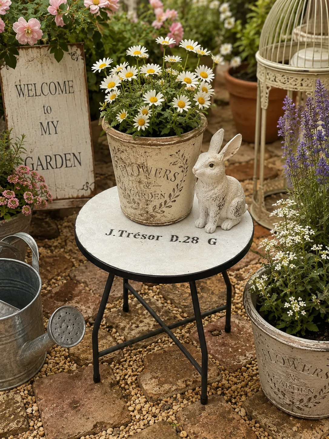 Vintage White Metal Plant Stand Rustic Decorative Pedestal Stool Farmhouse Flower Pot Display Table Garden Home Decor
