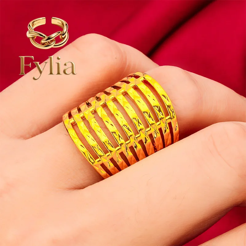 Fylia Jewelry  Fylia Jewelry   24K Gold Oversized Open Ring | AU999 Pure Gold, 3D geometric design, wide band for a bold everyda