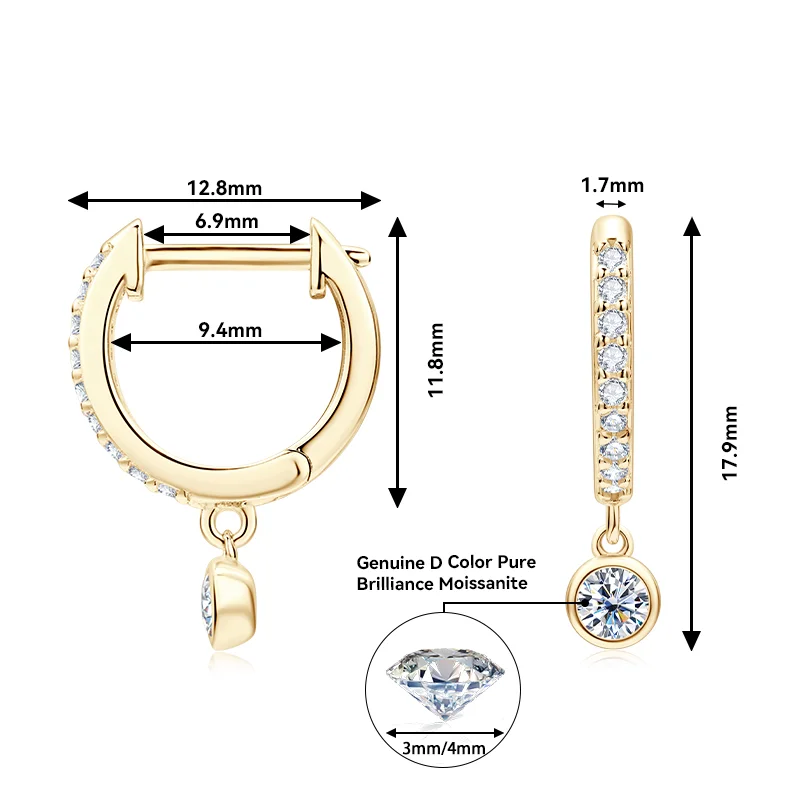 RAPRGOLD GRA Certified Round Moissanite Hoop Earrings for Women 925 Sterling Silver Huggie Earring Fine Jewelry Gifts Pendientes