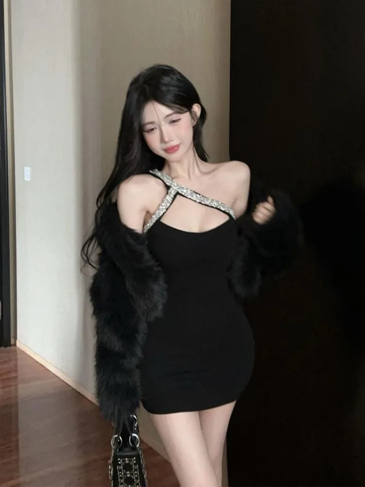 

Сексуальная юбка ort Bla с запахом Dr и бретельками с бриллиантовой цепочкой, тяжелая рабочая женская модная осенняя юбка на одно плечо...