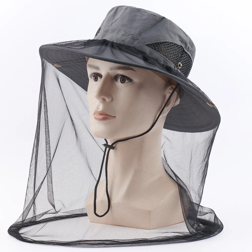 Outdoor Gauze Mosquito-proof Bucket Hat Men Sunscreen Fast-Dry Fishing Hat Mountaineering Multi-functional Sunshade Panama Hat