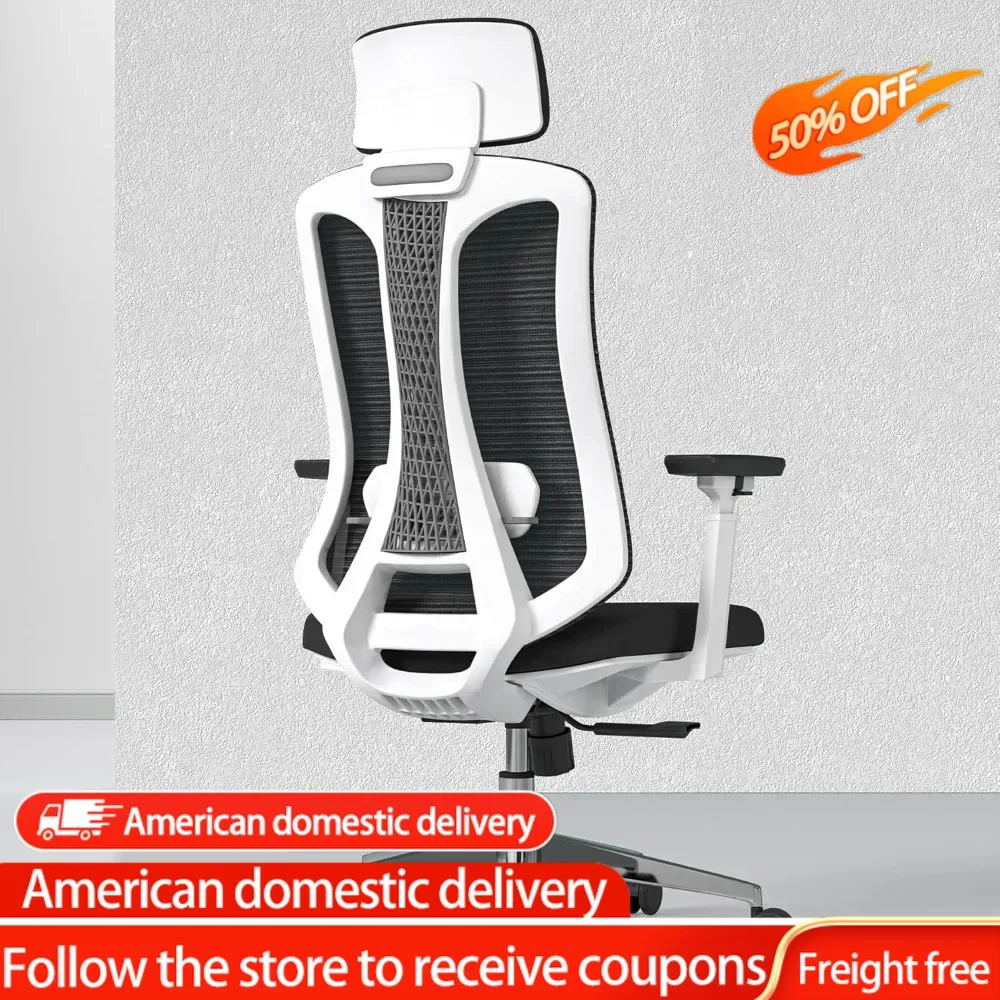 

High Back Desk Chair with Armrests, Adjustable Lumbar Cushion Adjustable Headrest, Swivel Computer Task Chair with Tilt Function