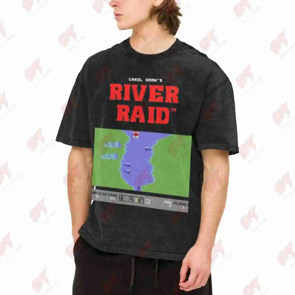 River Raid C64 8 Bit Commodore 64 Vintage Washed Tee Pure Cotton T-Shirt