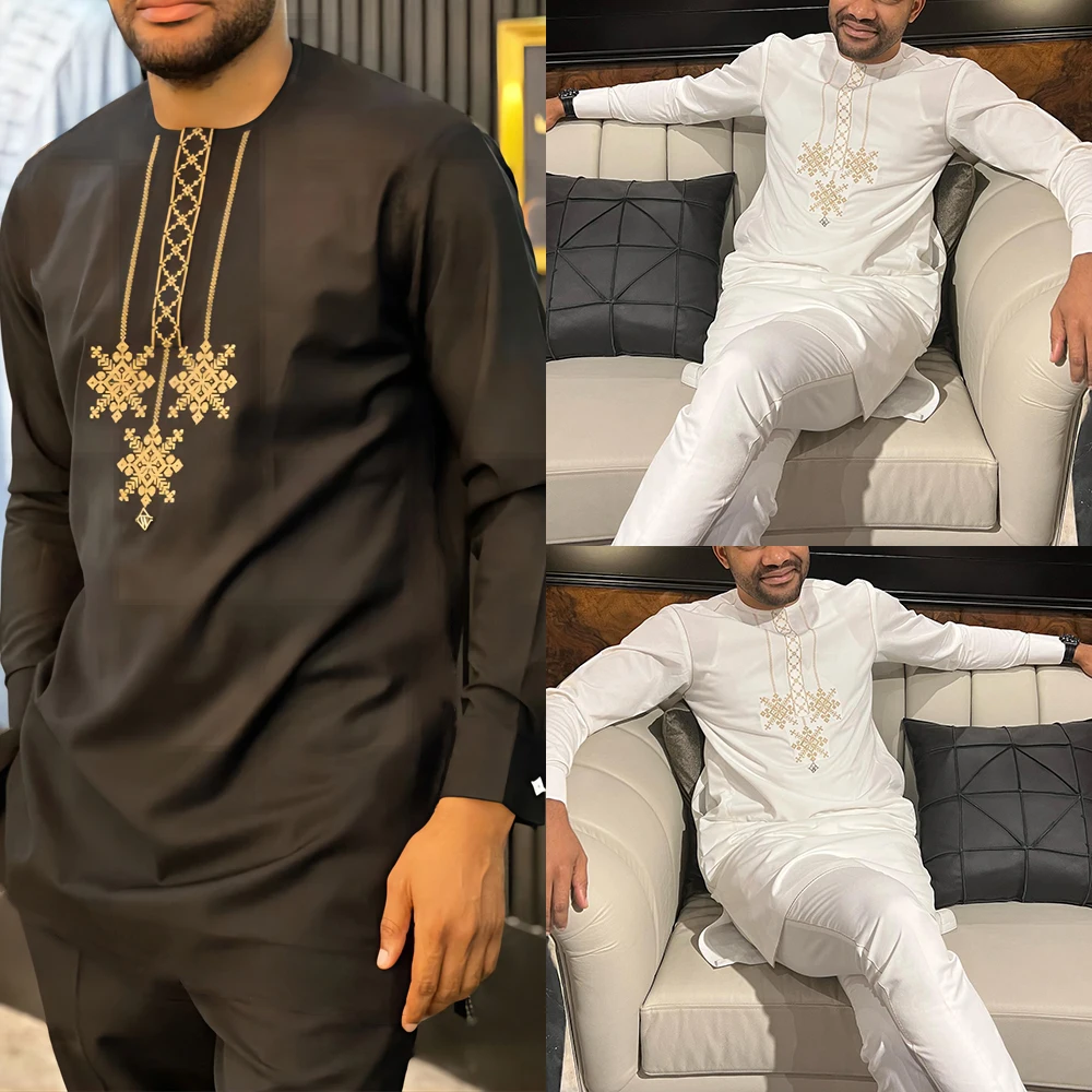 

Kaftan 2024 New in African White Men's Outfit Ideas Traditional Styles Dashiki Wear, And Contemporary Fabric Prints