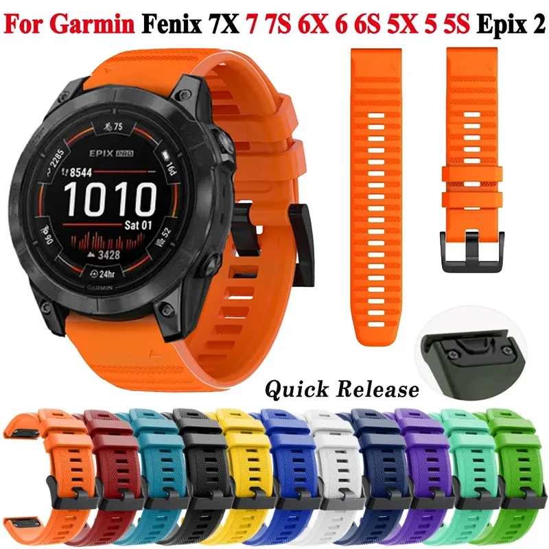 Quickfit Silicone Band For Garmin Fenix 7 7X Pro 6X 6 Pro 5 5X Plus Forerunner 965 Watch Strap 26mm 22mm 20mm Wristband Bracelet