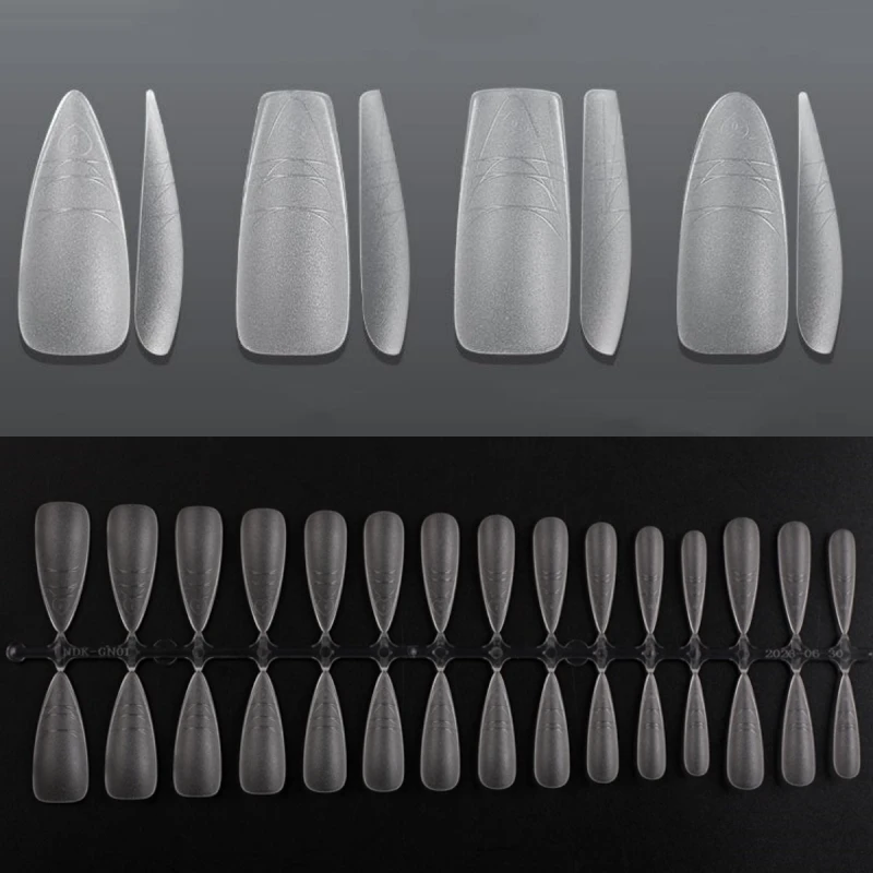 

300pcs/bag Long Matte Nail Tips With Guide Lines Full Coverage Frosted False Nails Flexible Fake Nail Extension System