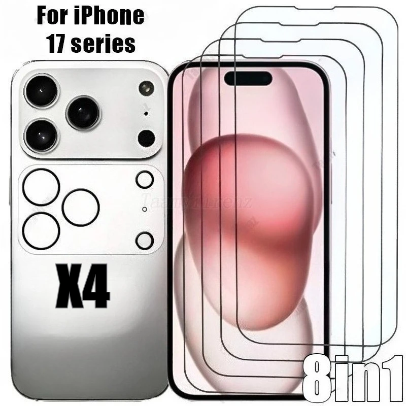 

8-in-1 Full Cover Tempered Glass for iPhone 17 16 15 14 Pro Max 13 12 Mini Camera Lens Film for iPhone 13 12 11 Pro 16e 15 Plus