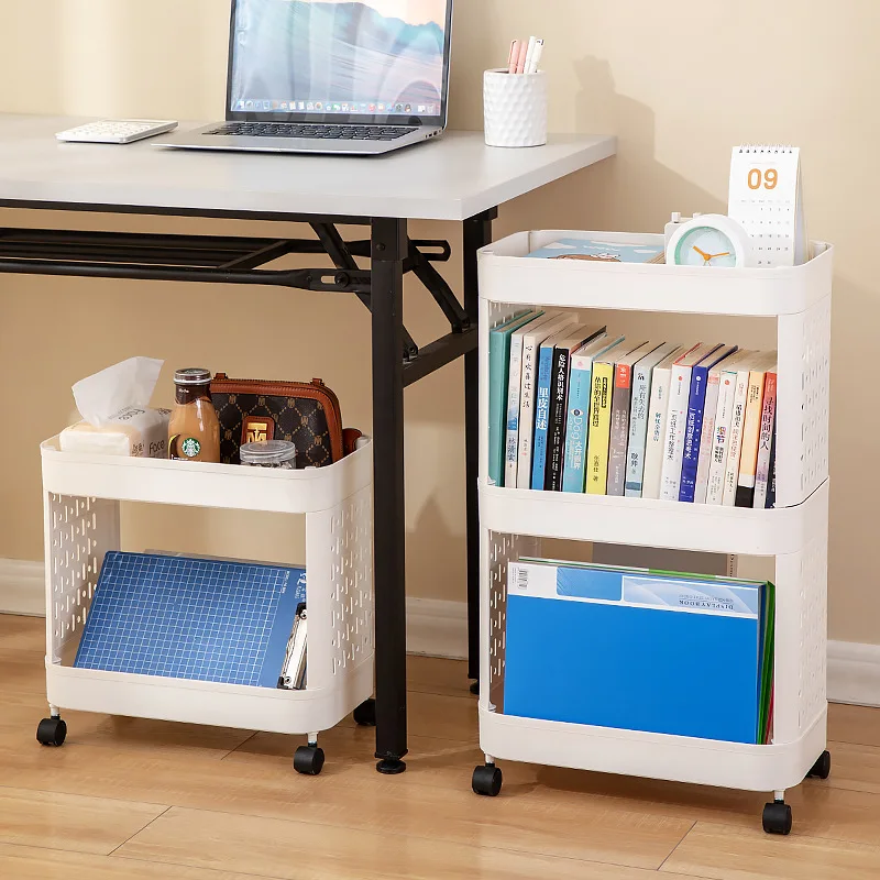 Movable Trolley Multi-Layer  Storage Rack Office Desk File Rack Family Snacks Sundry Storage Rack Magazine Book Organize Rack