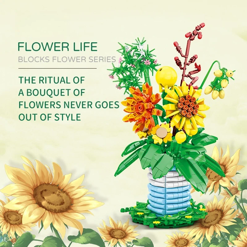 บล็อกตัวต่อขนาดเล็ก รูปกระเช้าดอกไม้ลอยน้ำ ของเล่นประกอบสร้างสรรค์ สำหรับตกแต่งบ้านและโต๊ะทำงาน