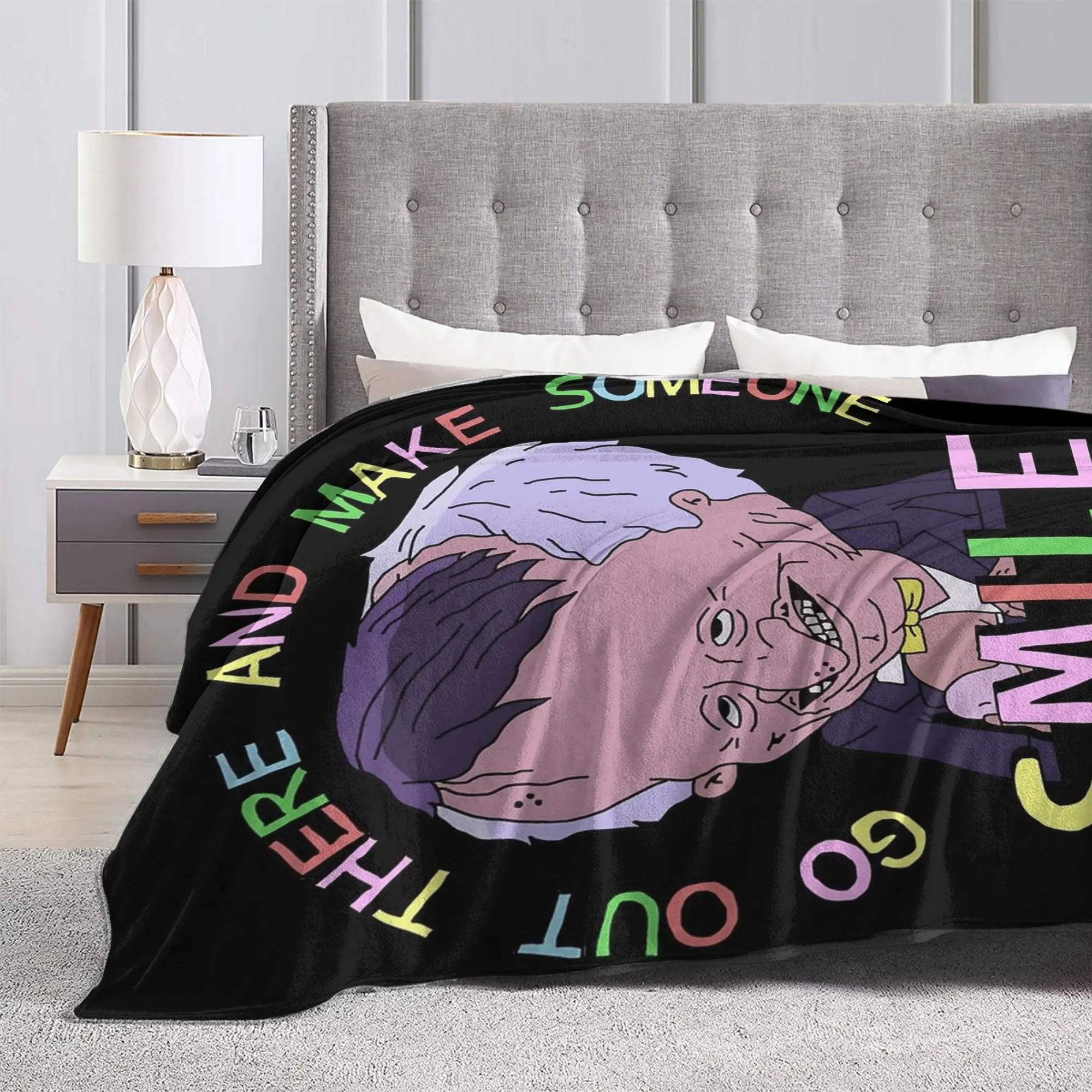 اخرج هناك وجعل شخص ما يبتسم الأصدقاء المبتسمين بطانية الفانيلا رمي بطانية للخارجية رقيق المفرش غطاء سرير أريكة #3