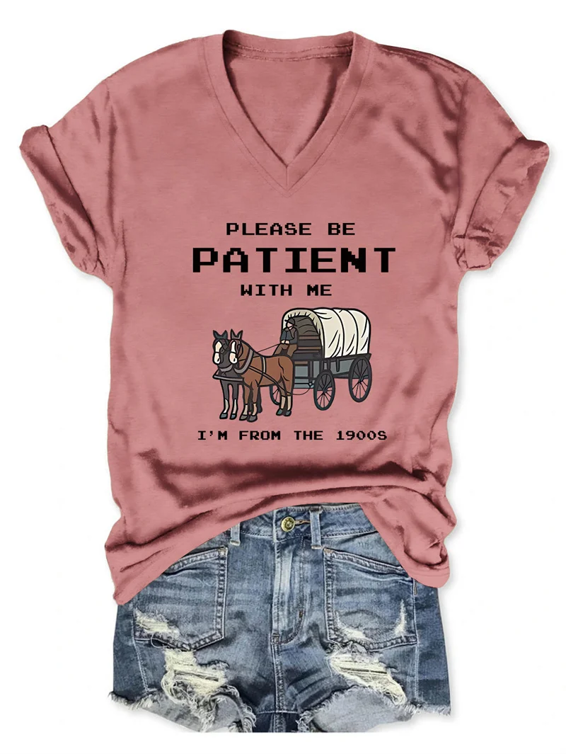 T-shirt manches courtes col rond femme, estival et tendance, en coton, s'il vous plaît soyez patient avec moi