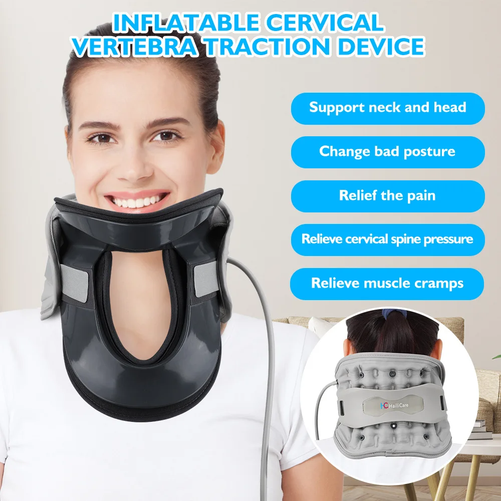 Heating Cervical Neck Traction Device Vertebra Spine Support Brace Stretcher Posture Corrector Adjustable Collar Pain Relief