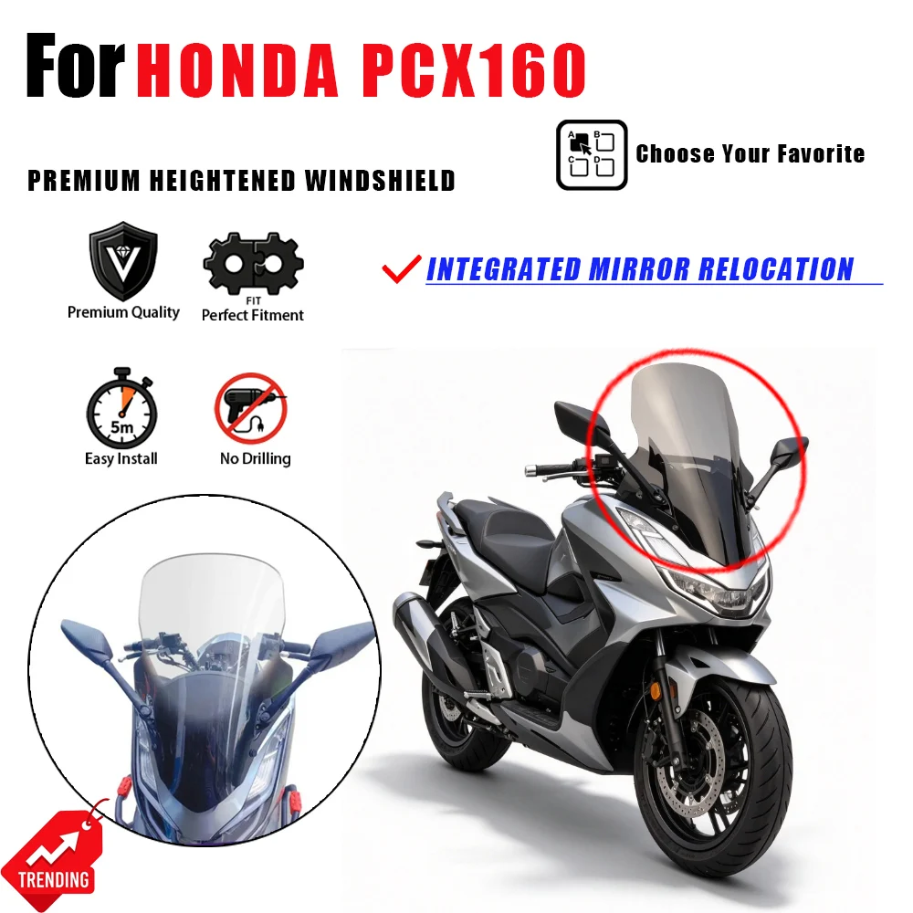 Kit de Relocação de Para-brisa Elevado para Honda PCX160, Para-brisa Transparente HD, Acessórios para Moto, Cúpula PCX 160