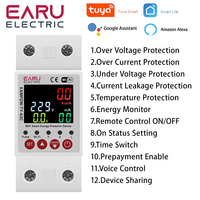 2P 63A TUYA APP WiFi Smart Energy Meter Circuit Earth Leakage Over Under Voltage Protector Relay Device Switch Breaker Kwh Meter