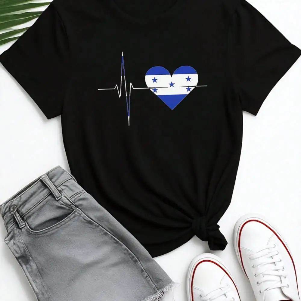 Women s Honduras Heartbeat Graphic T-Shirt - Casual Short Sleeve Tee For Summer And Spring