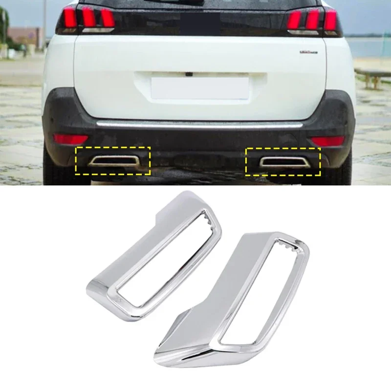 

For Peugeot 3008 5008 Allure Access 2016 2017 2018 2019 Chrome Rear Exhaust Muffler Tail End Pipe Decoration Cover Trim 2pcs