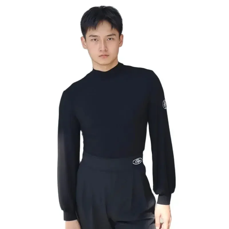 أزياء أداء الرقص اللاتيني للرجال قمصان ذات ياقة عالية وأكمام طويلة تشاتشا رومبا تانجو ملابس الرقص اللاتينية للبالغين