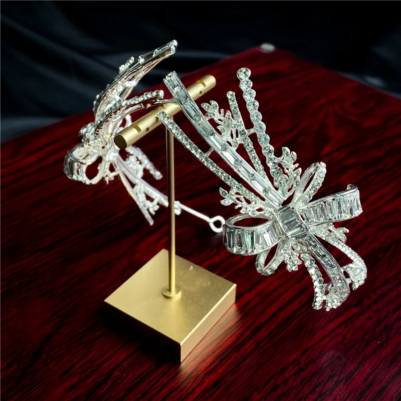 Baroque Crystal Bowknot Crown Bridal Headpiece Silver Color Rhinestone Diadem Queen Princess Tiaras Wedding Hair Jewelry