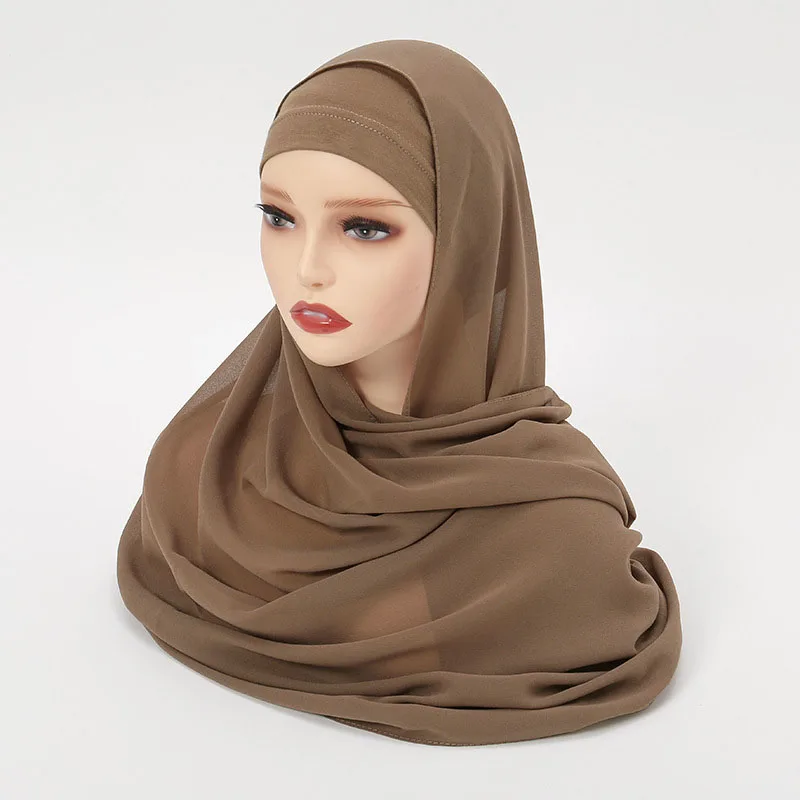 

2 Piece Chiffon Hijab Underscarf Set Bonnet Tube Turban Muslim Women Veil Islamic Muslim Fashion Ramadan Headscarves Femme Shawl