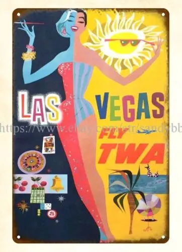 Fly TWA Las Vegas Travel Poster metal tin sign living room wall decor