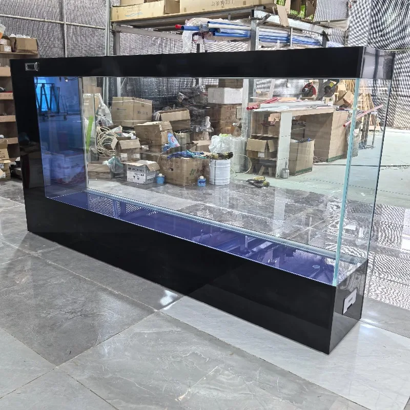 

Black Silent Large Glass Fish Tank Factory-Made Modern Style Water Purifying Aquarium with Sided Filter for Living Room